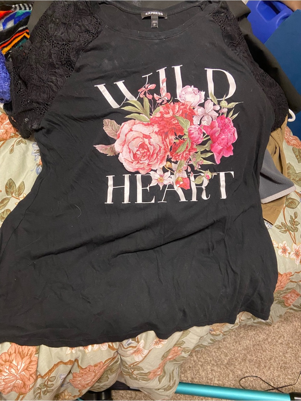 Express Black Floral 'Wild Heart' Graphic Tee